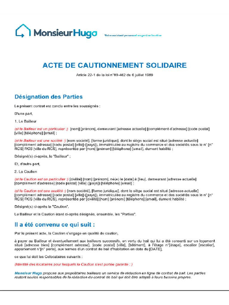Modele Lettre Caution Simple Solidaire | PDF
