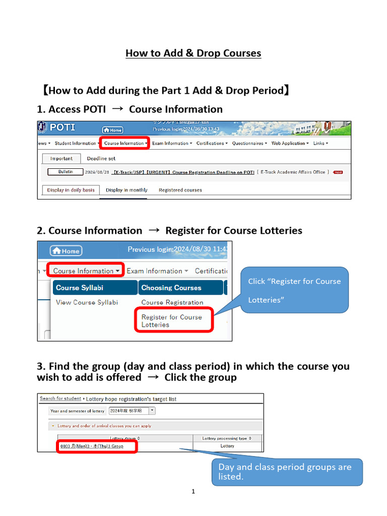 Course Add & Drop Instructions Guide | PDF | Finance & Money Management