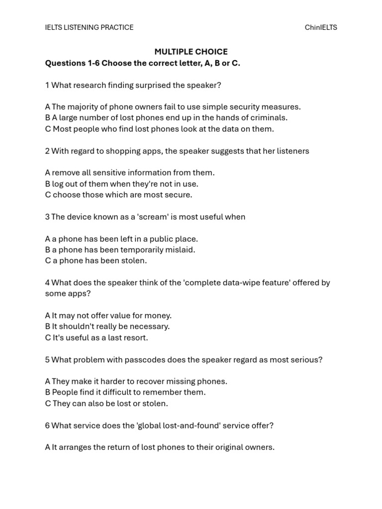 Listening Ielts Multiple Choice | PDF