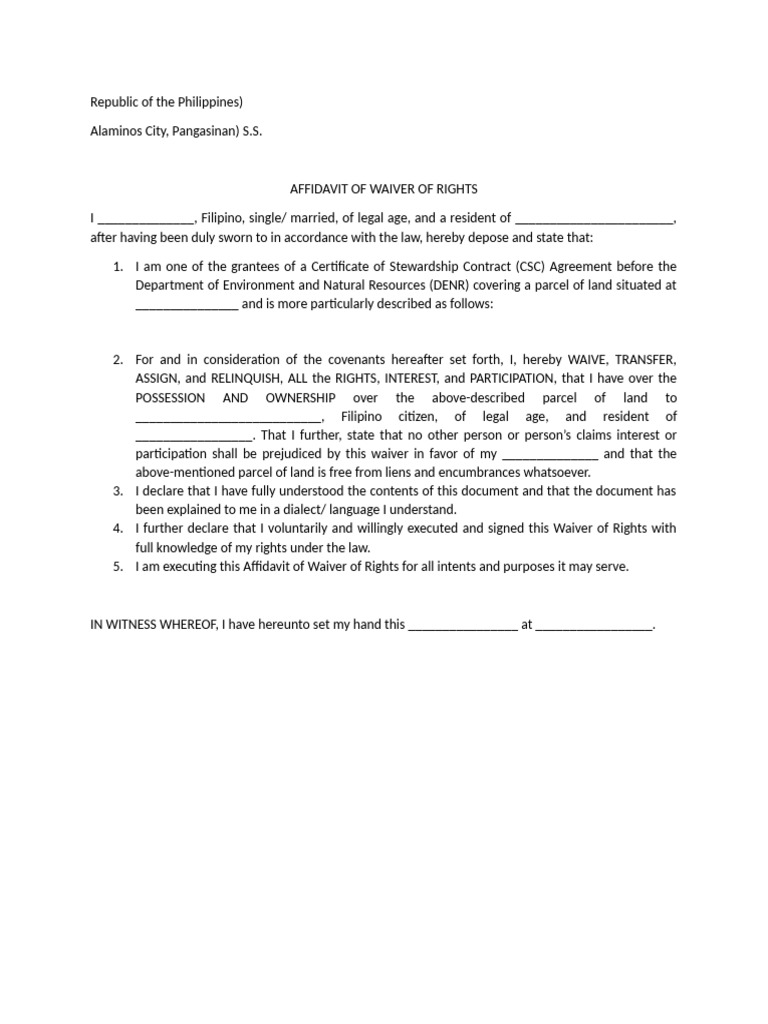 Waiver of Rights-Sample | PDF