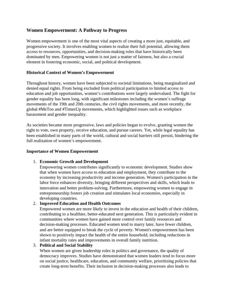 Women Empowerment Essay | PDF | Gender Equality | Gender Studies