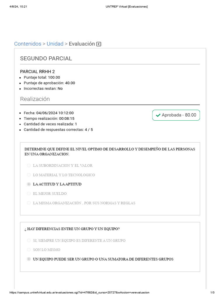 UNTREF Virtual (Evaluaciones) | PDF
