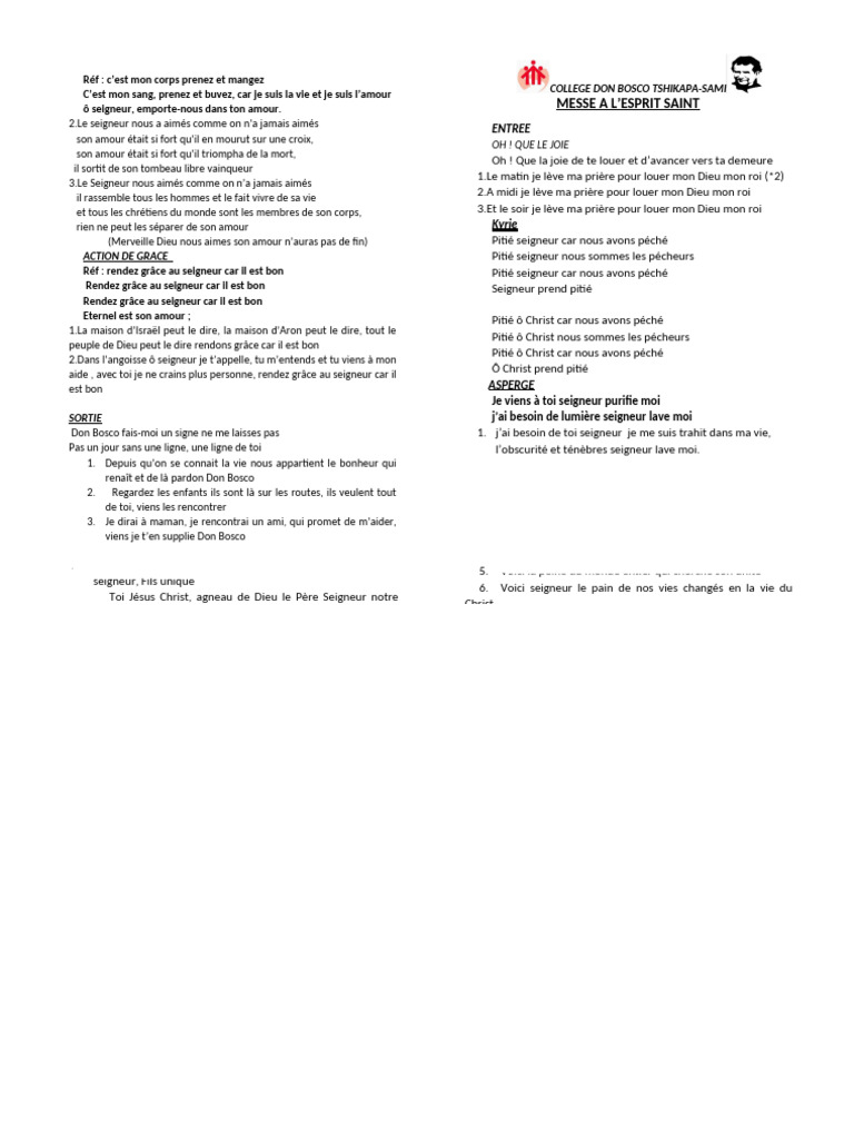 Carnet de Chant de La MESSE Esprit Saint | PDF