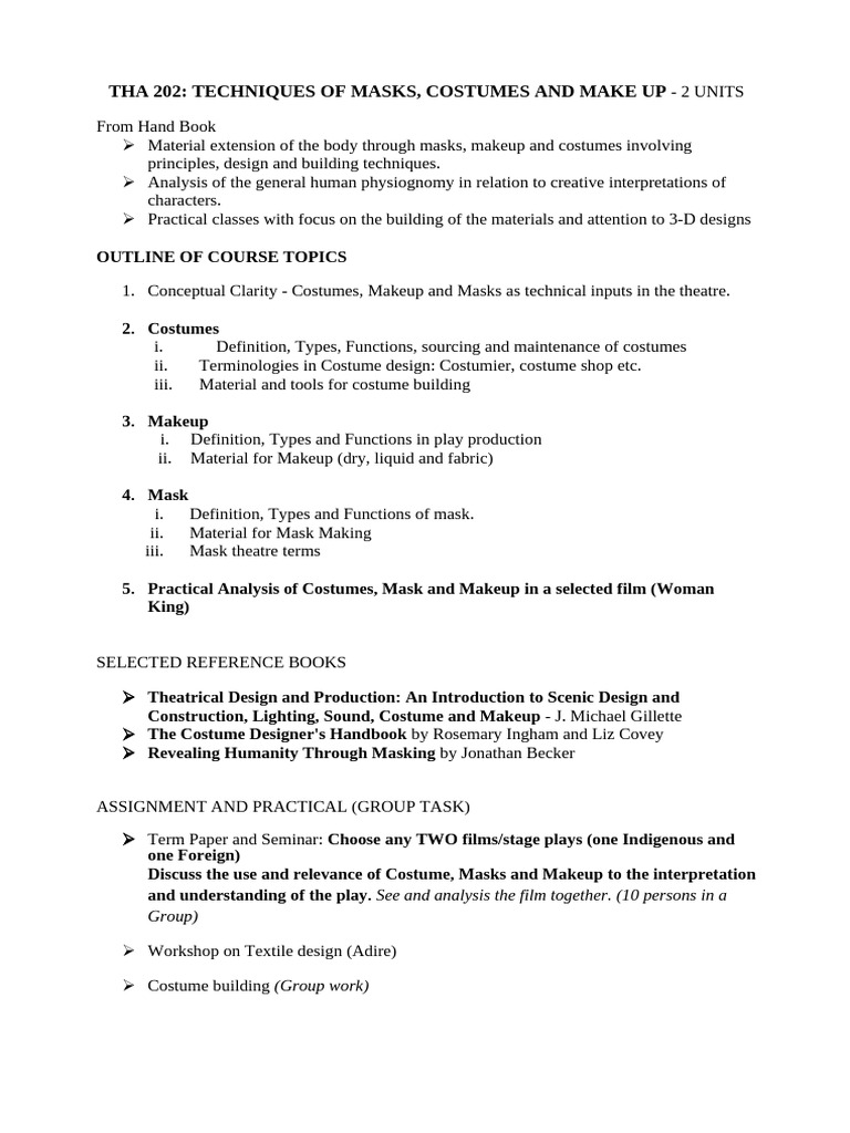 THA 202 Course Outline | PDF