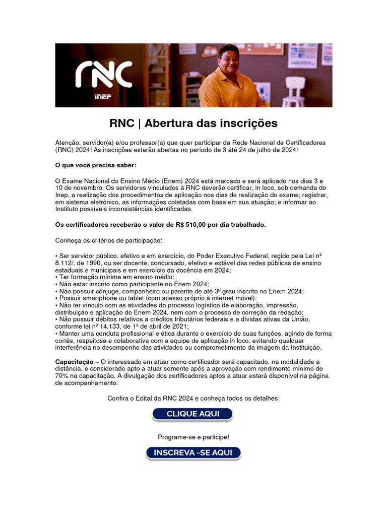 Banner de Divulgação Da Inscrição RNC 2024-ENEM | PDF