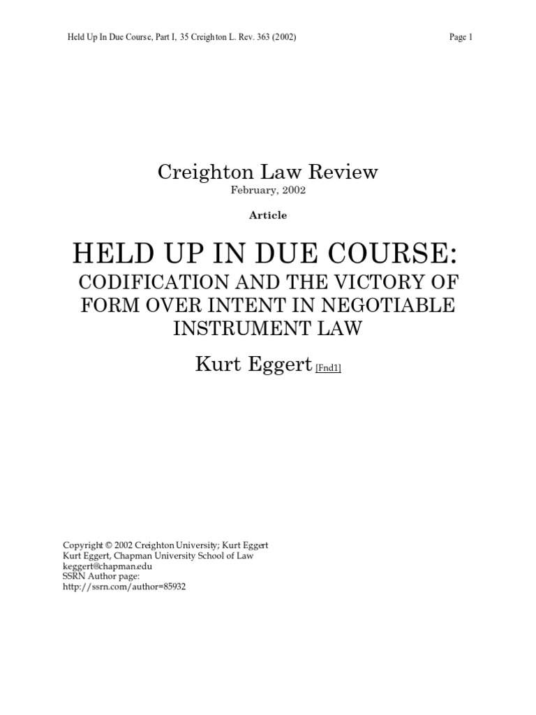 Holder in Due Course and Negotiable Instruments Article PDF