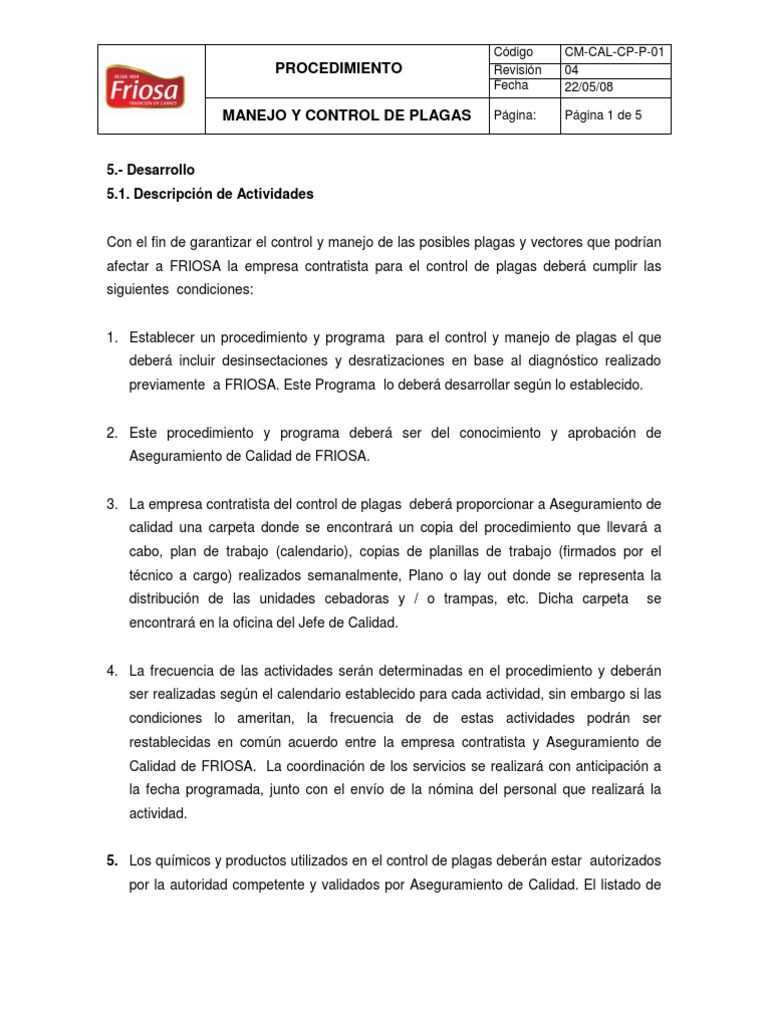 Protocolo de Manejo y Control de Plagas | PDF | Plaga (organismo) | Aves
