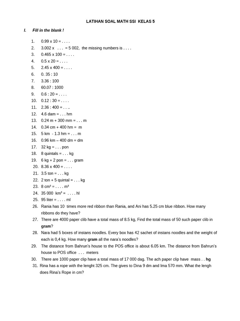 Latihan Math Ssi Kelas 5 | PDF