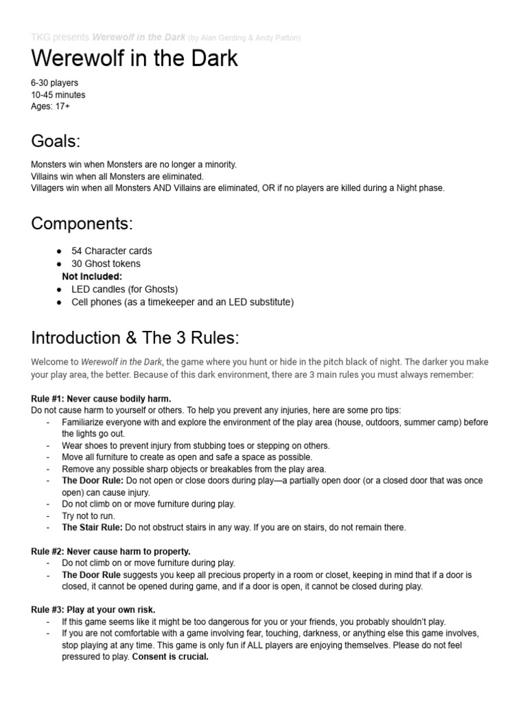 Werewolf in the Dark Game Rules | PDF | Werewolves | Monsters