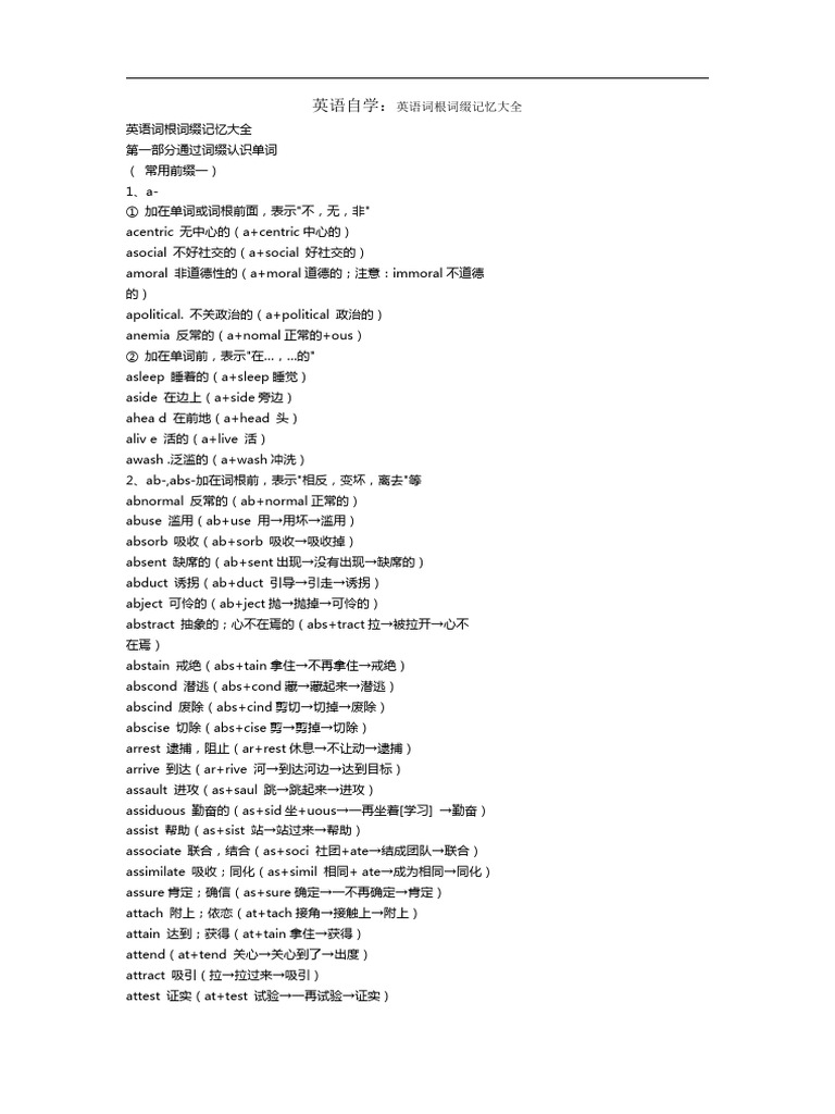英语词根词缀记忆大全 | PDF