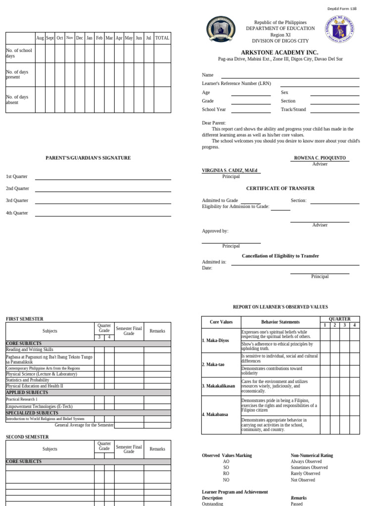 Form 138 Capoy | PDF