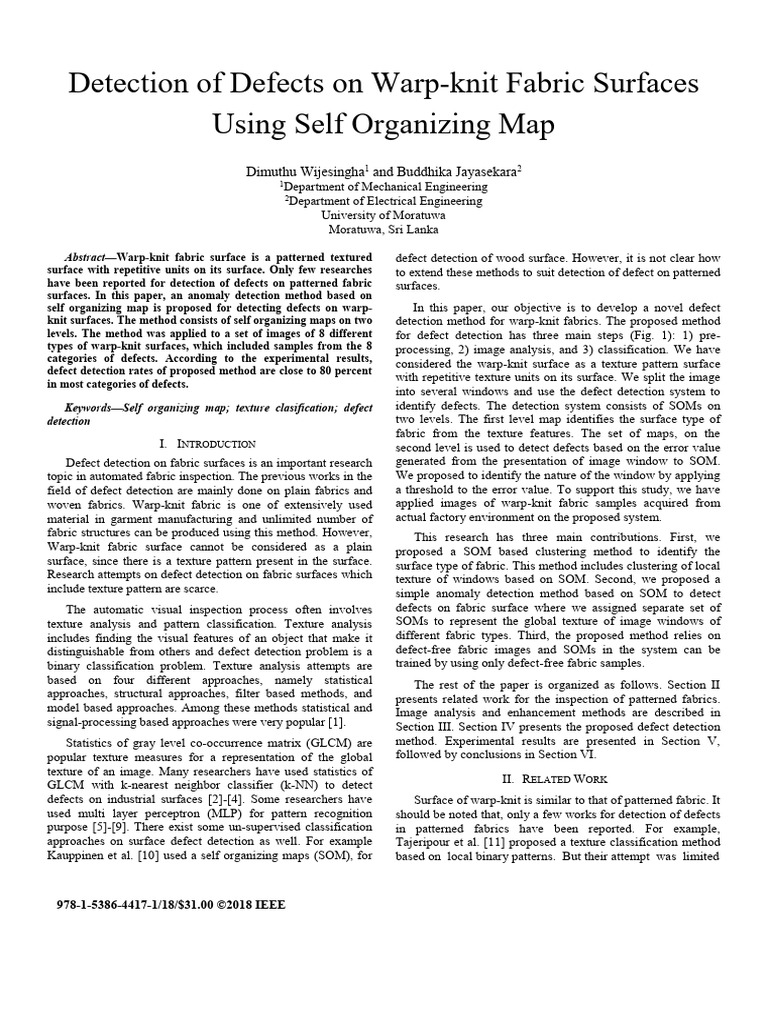 Detection of Defects On Warp-Knit Fabric Surfaces Using Self Organizing ...