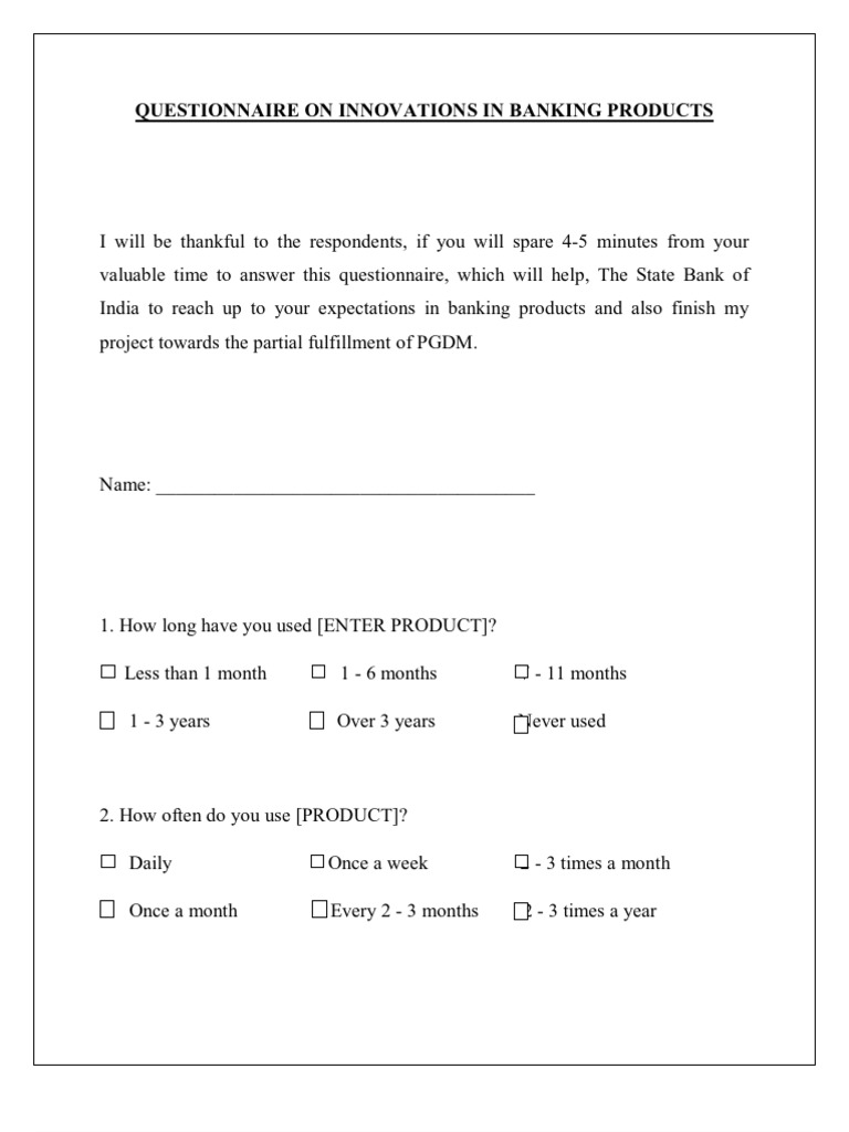 Banking Innovation Questionnaire | PDF | Business
