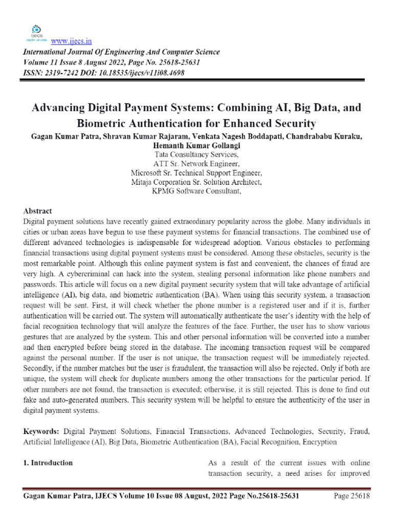 View of Advancing Digital Payment Systems - Combining AI, Big Data, and ...