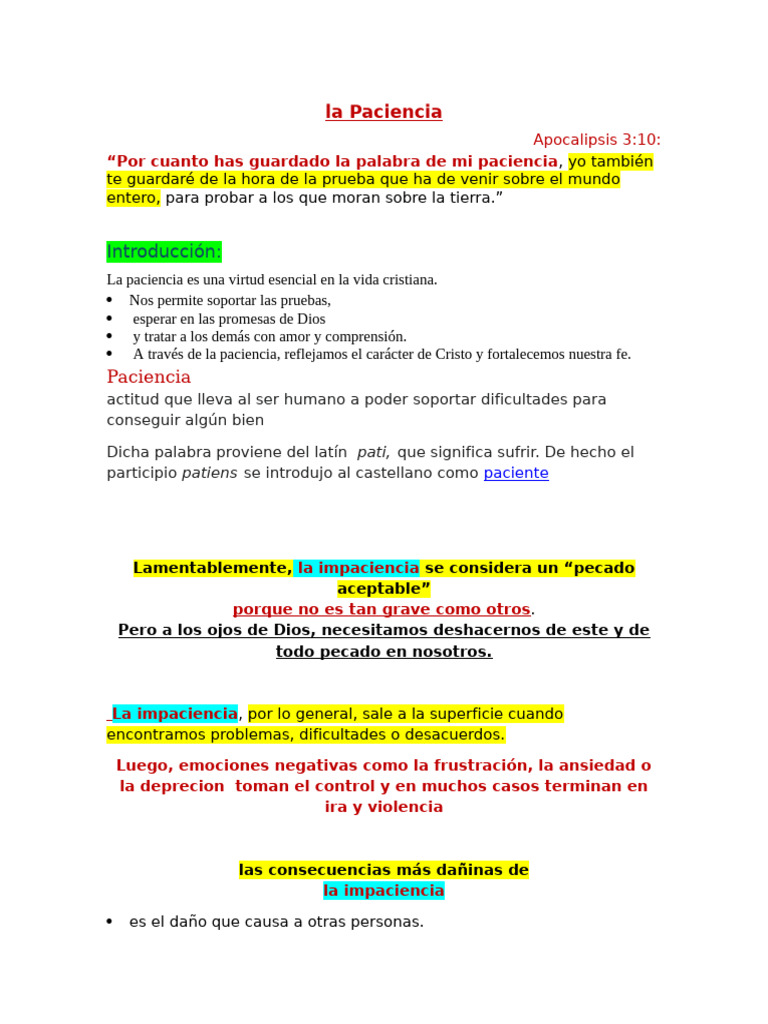 La Paciencia: Virtud Cristiana Esencial | PDF | Paciencia | Cocina ...