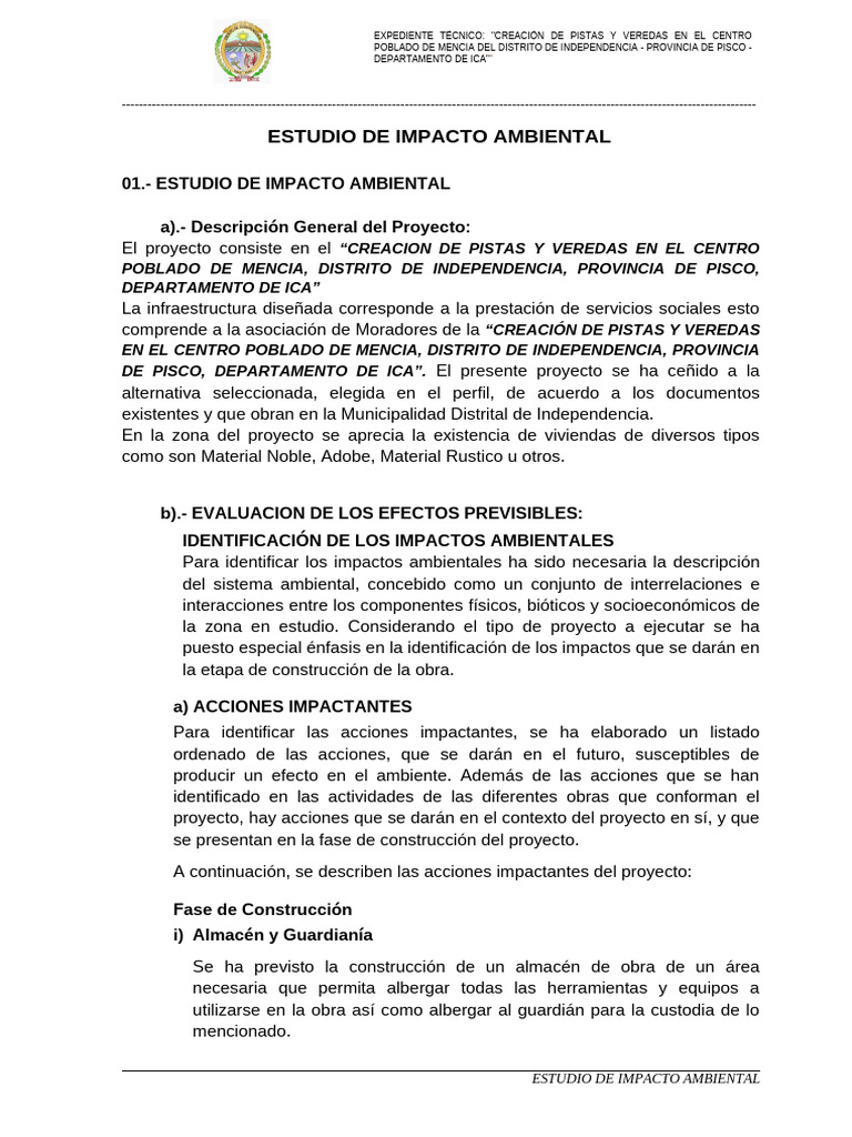 Estudio de Impacto Ambiental | PDF
