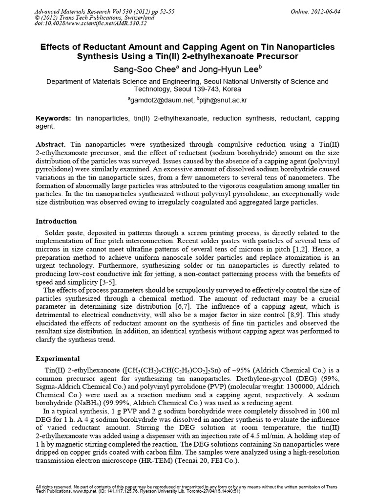 2012-Effects of Reductant Amount and Capping Agent On Tin Nanoparticles ...
