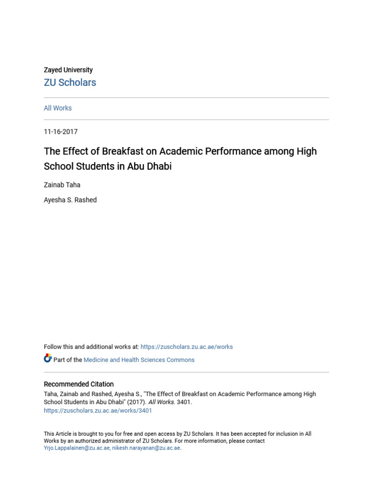 The Effect of Breakfast On Academic Performance Among High School | PDF