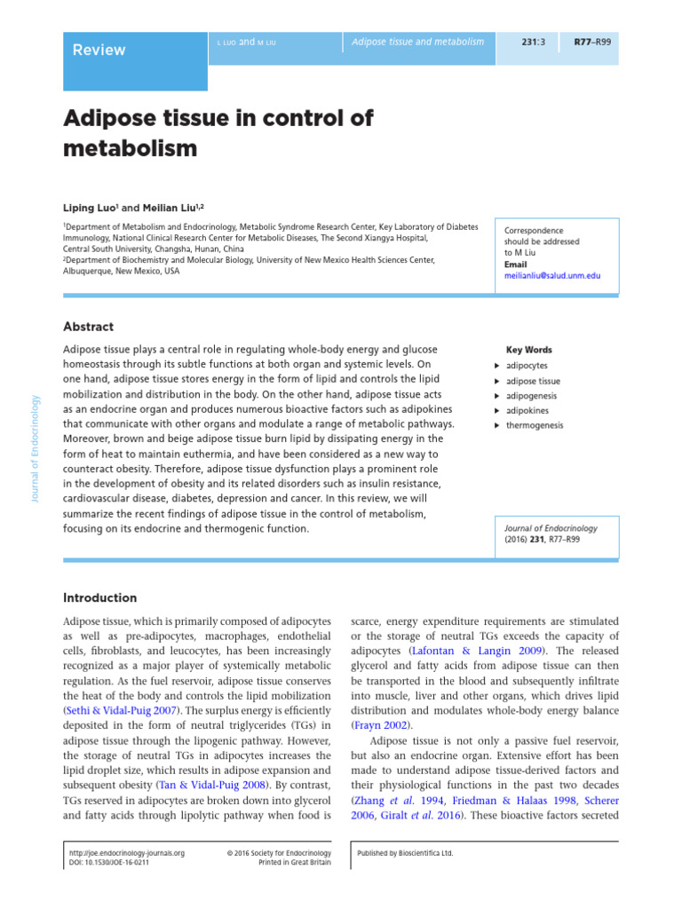 LEITURA PRINCIPAL - 2016 Luo e Liu - Adipose Tissue in Control of ...