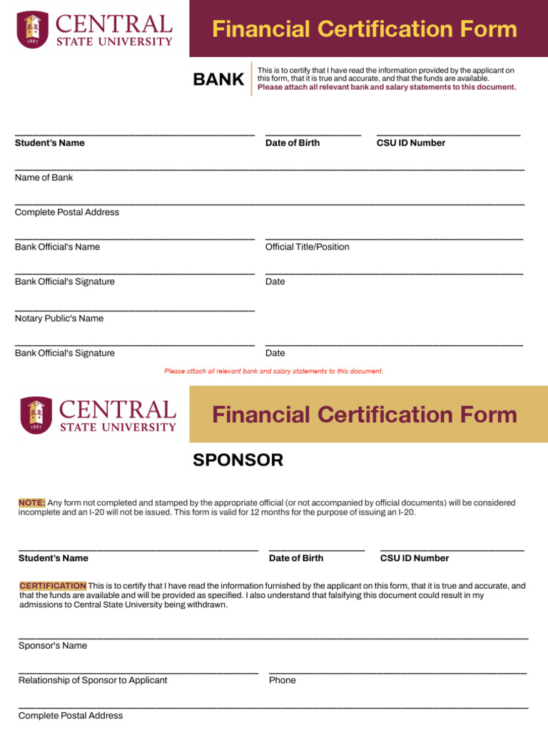 CSU Financial Certification Form | PDF | Law