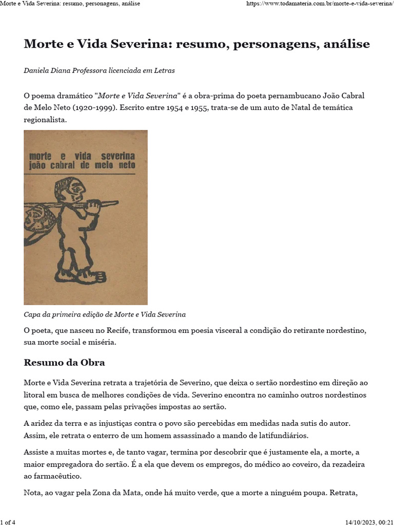 Morte e Vida Severina resumo, personagens, análise | PDF