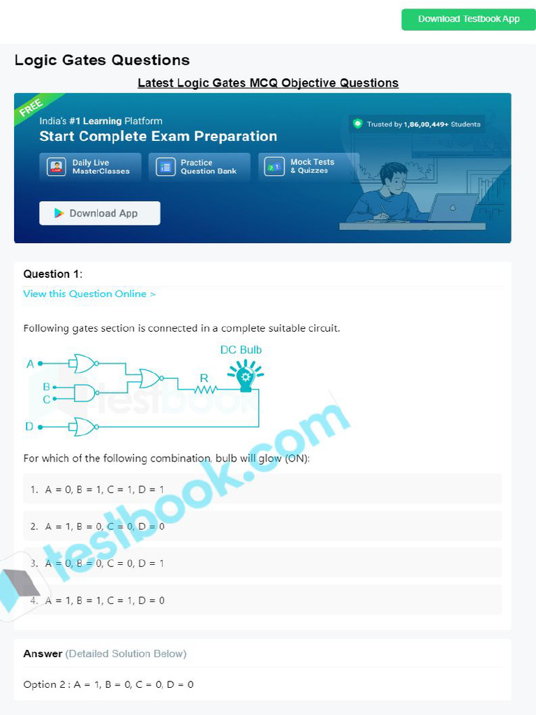 MCQ On Logic Gates 5eea6a0d39140f30f369e1f5 | PDF