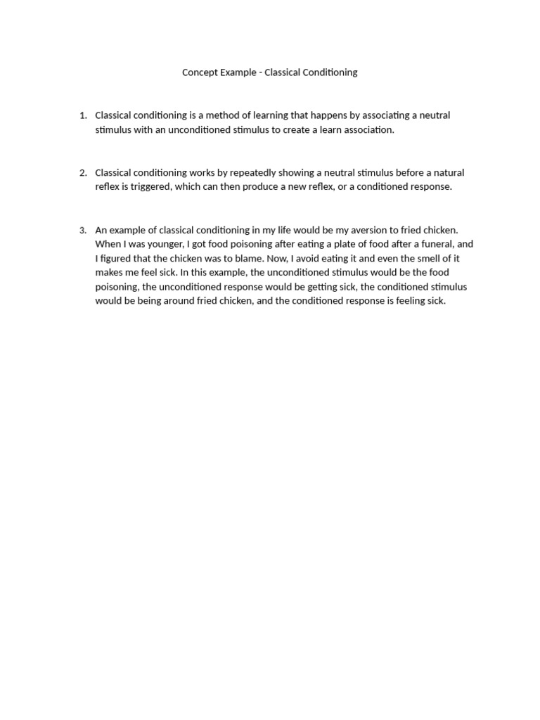 Concept Example Classical Conditioning Revised | PDF