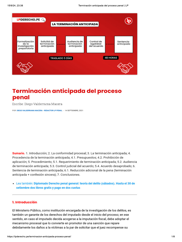 Terminación Anticipada Del Proceso Penal - LP | PDF | Fiscal | Derecho