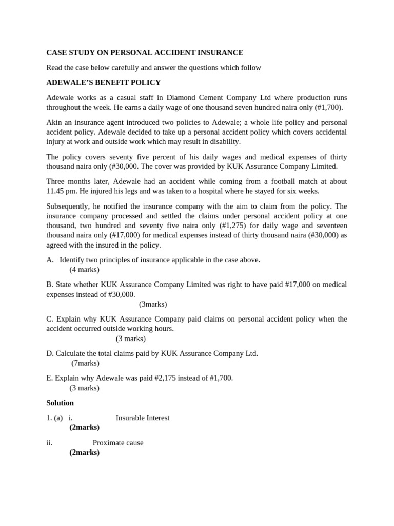 Case Study on Personal Accident Insurance | PDF