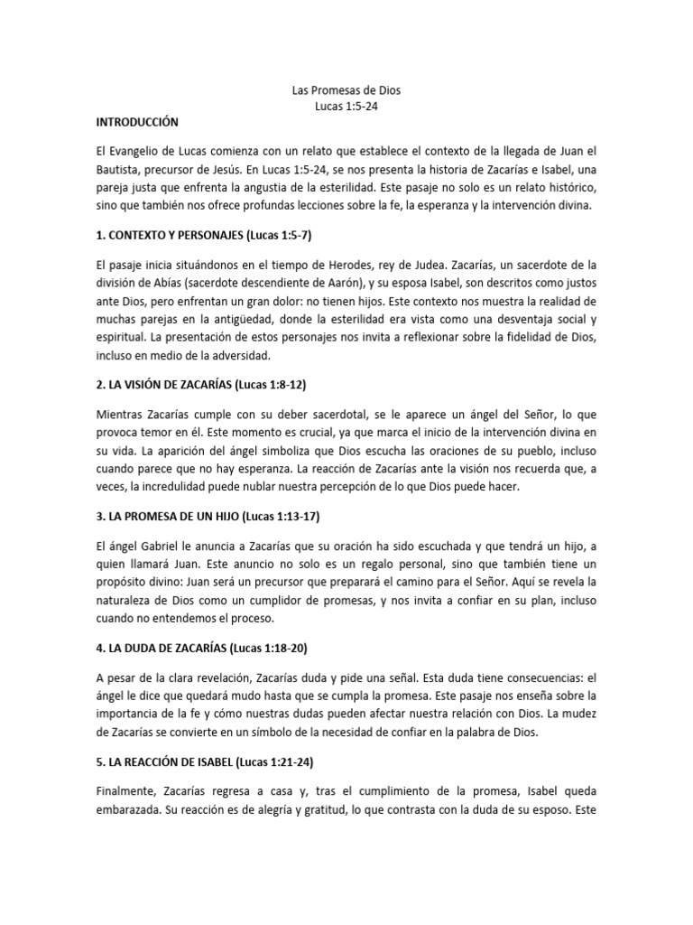 Promesas de Dios en Lucas 1:5-24 | PDF | Evangelio De Lucas | Creencia ...