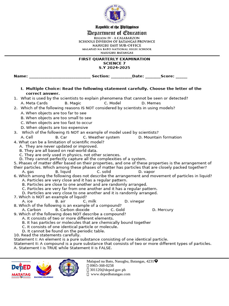 First pt-TEST-SCI7 | PDF