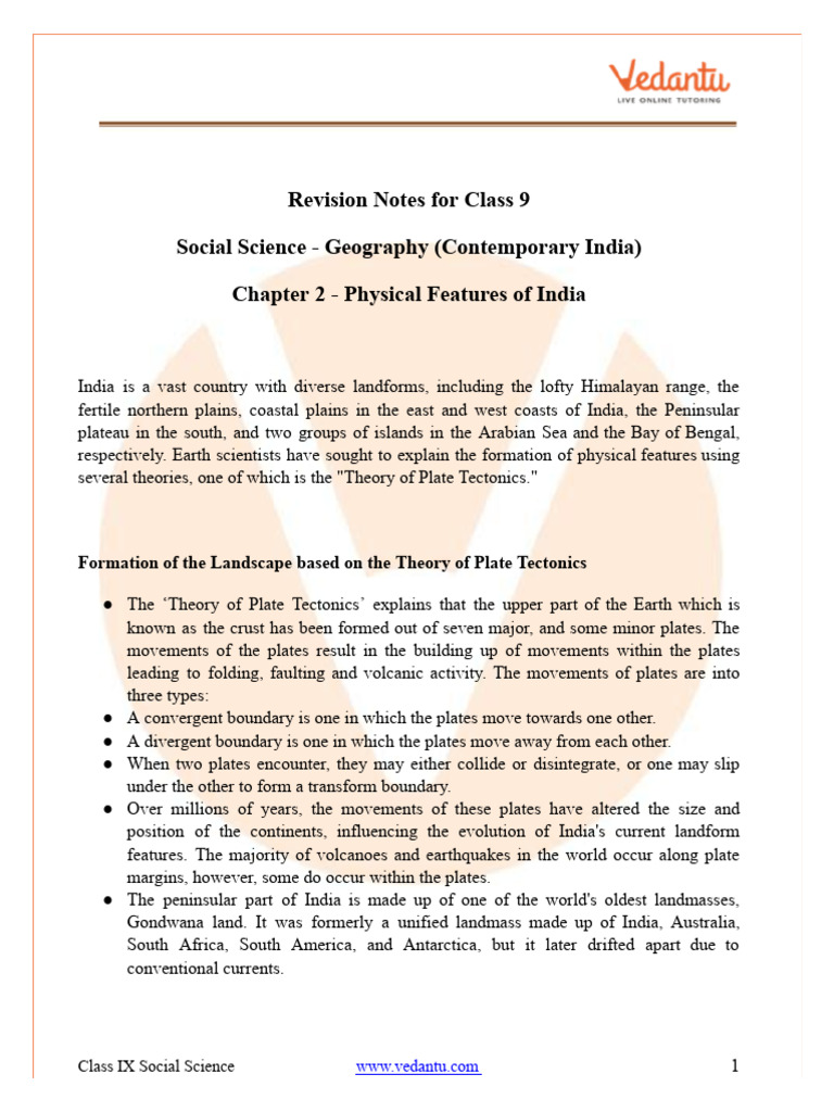 Geography Chapter 2 Physical Features of India Class 9 Notes - FREE | PDF