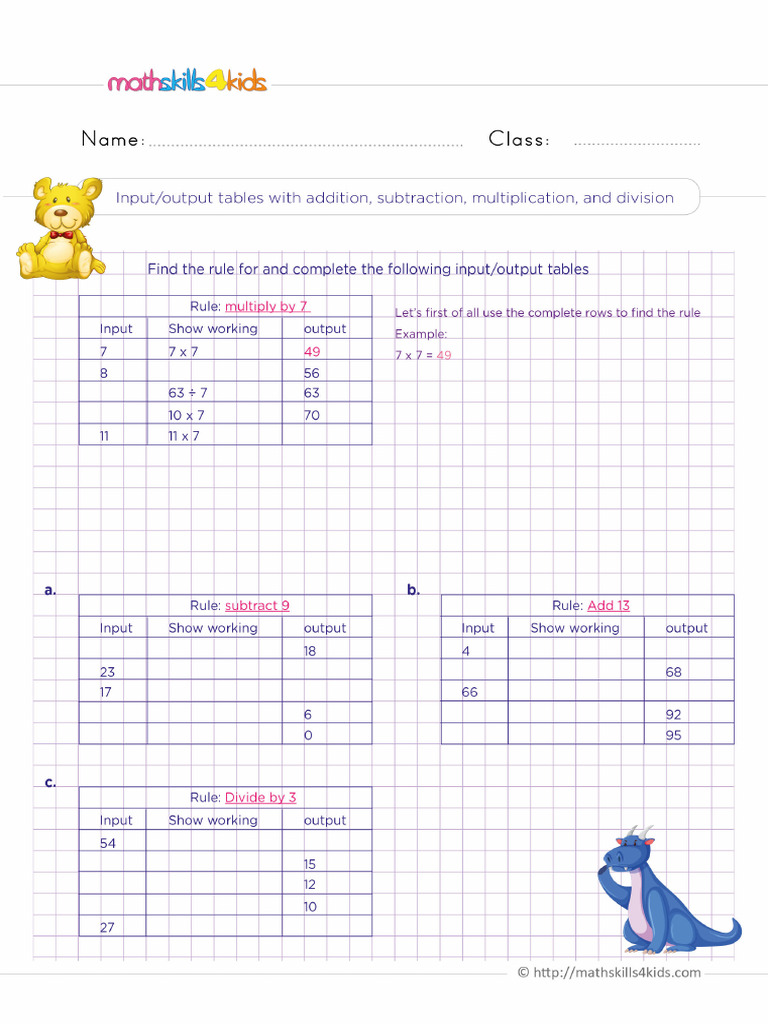 01.input Output Tables With Addition Subtraction Multiplication and ...
