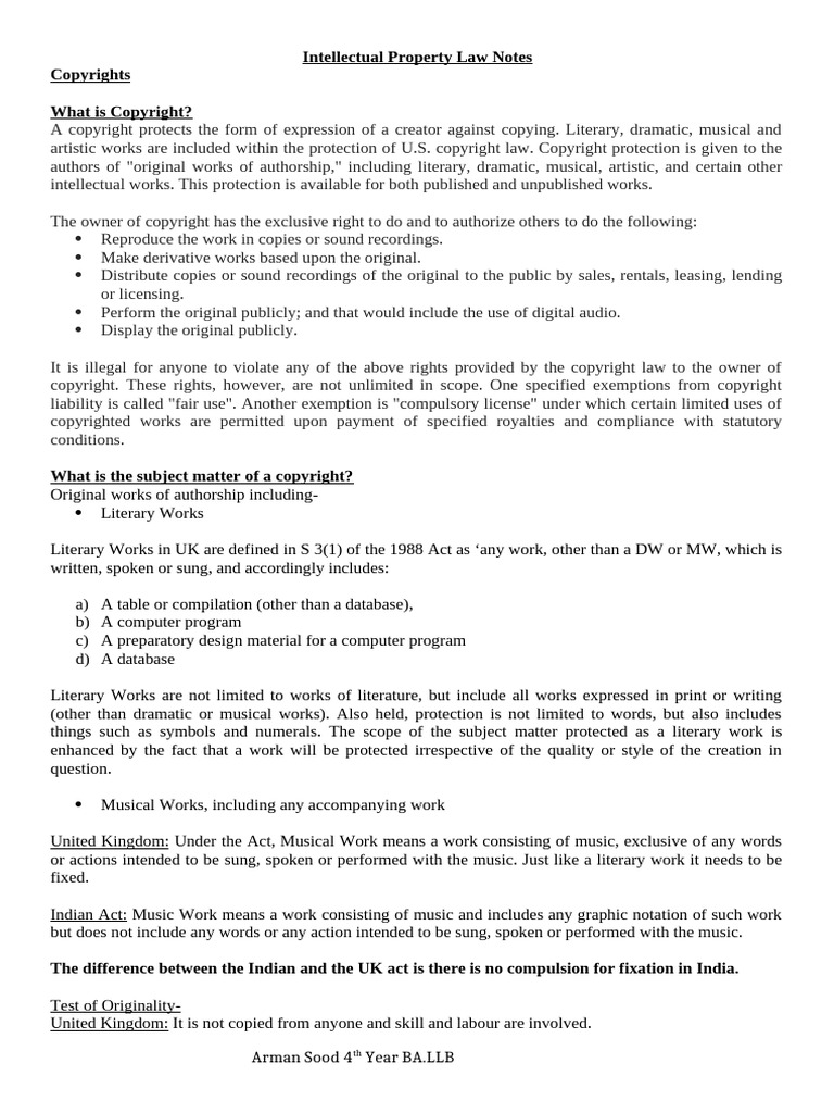 Legal Class Notes On Copyrights Ipr Pdf Fair Use Politics