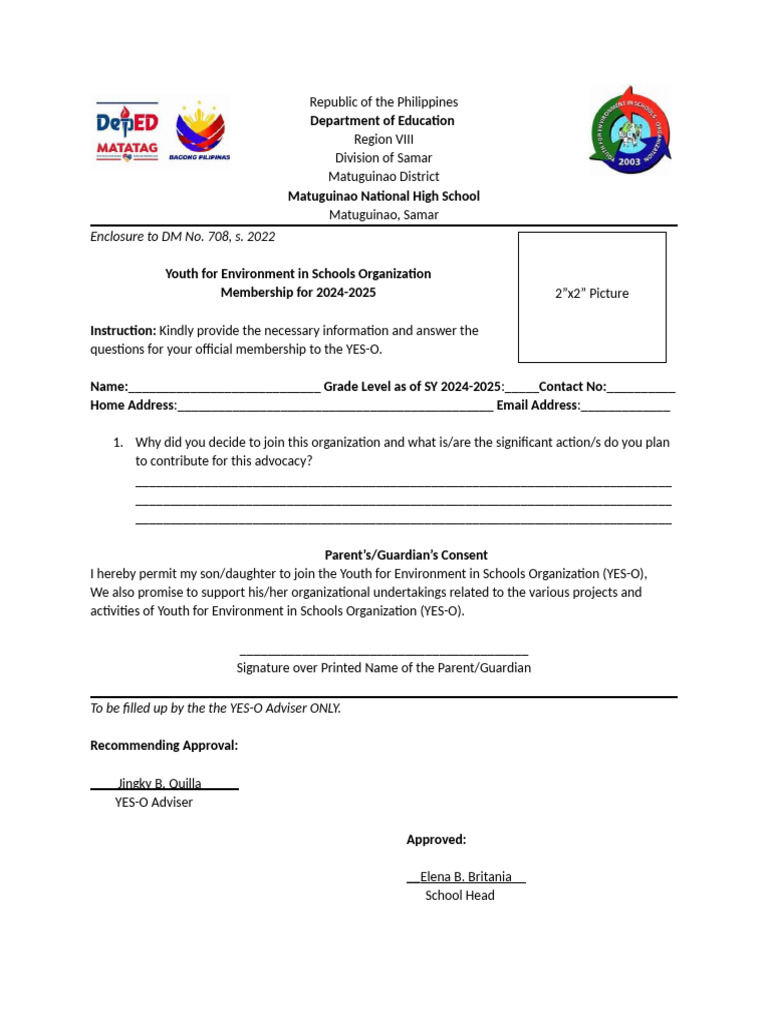 YES-O Membership Form | PDF
