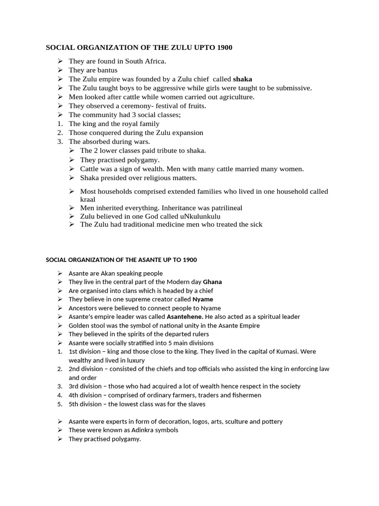 ZULU SOCIAL AND CULTURAL PATTERNS intelligence overview