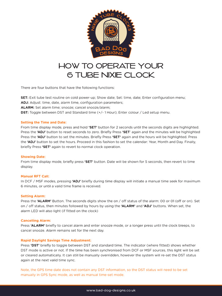 6 Tube Clock Instructions | PDF