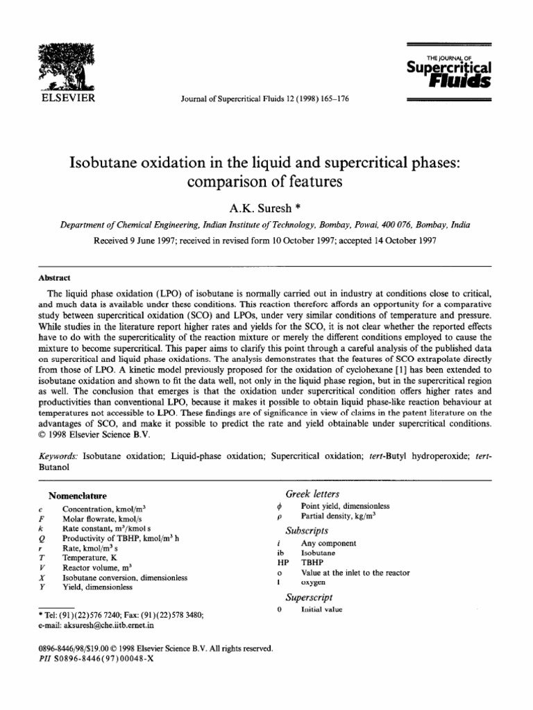 Isobutane Oxidation: Supercritical vs Liquid | PDF | Supercritical ...