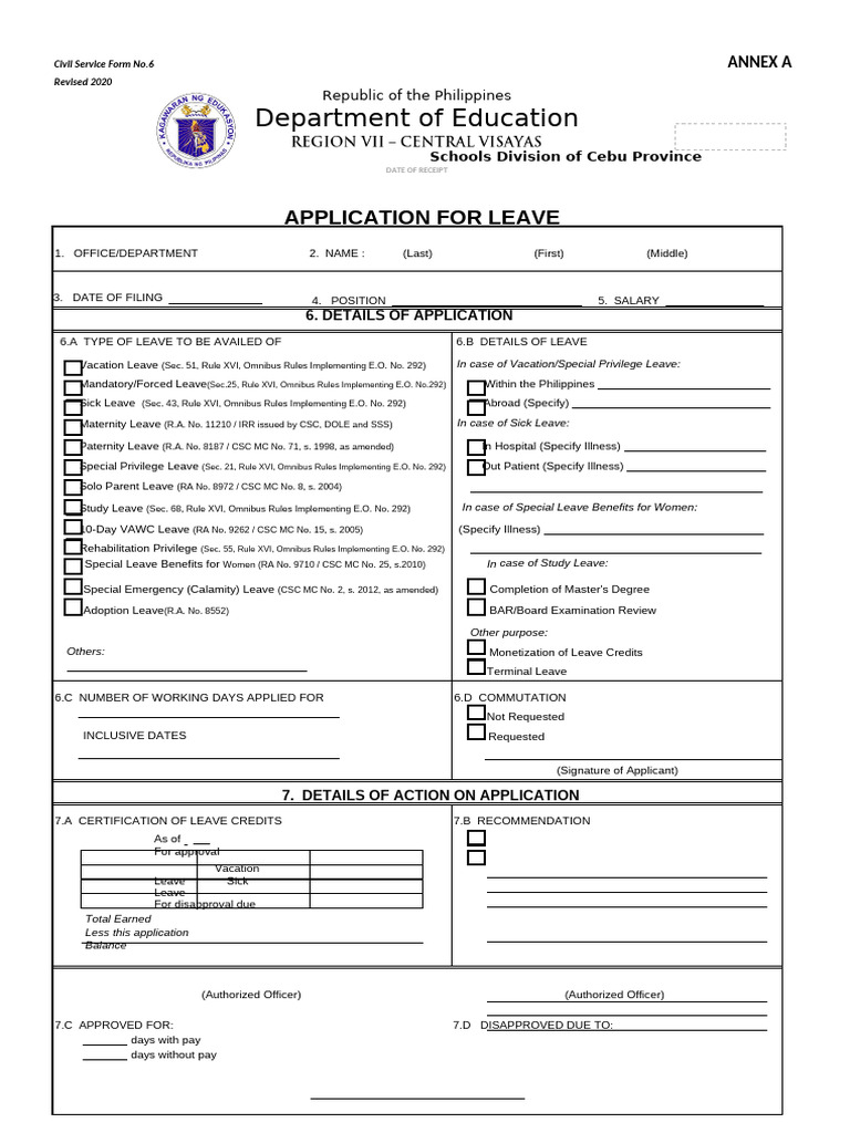 DepEd School Form 6 Leave Application | PDF | Government