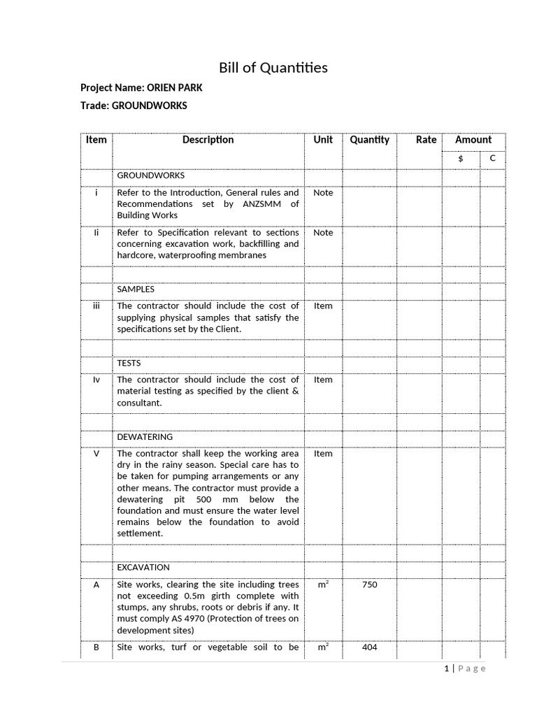 BOQ - Groundworks | PDF