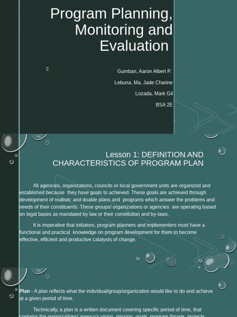 Program Planning, Monitoring and Evaluation | PDF | Planning | Goal