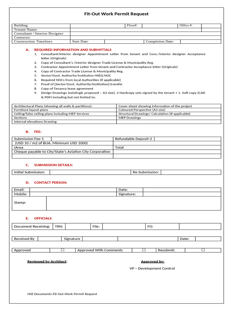Fit-Out Work Permit Request Form | PDF