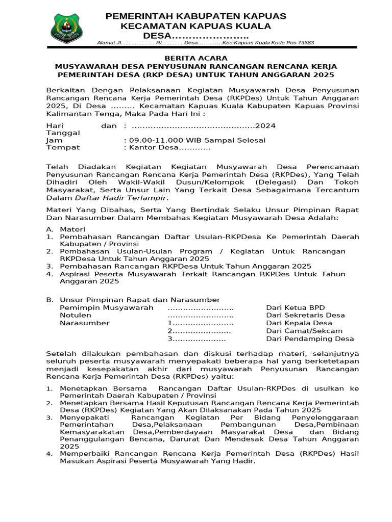 BERITA ACARA RANCANGAN RKPDes | PDF