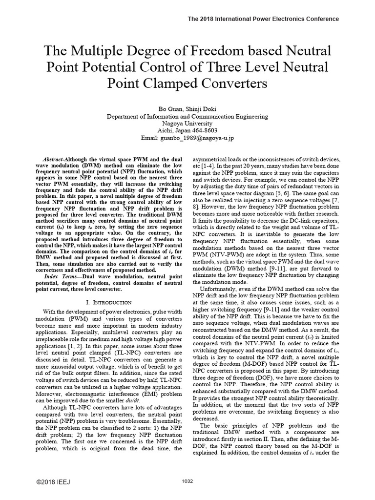 The Multiple Degree of Freedom Based Neutral Point Potential Control of ...