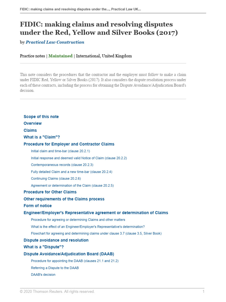 FIDIC Making Claims and Resolving Disputes Under The Red Yellow and ...