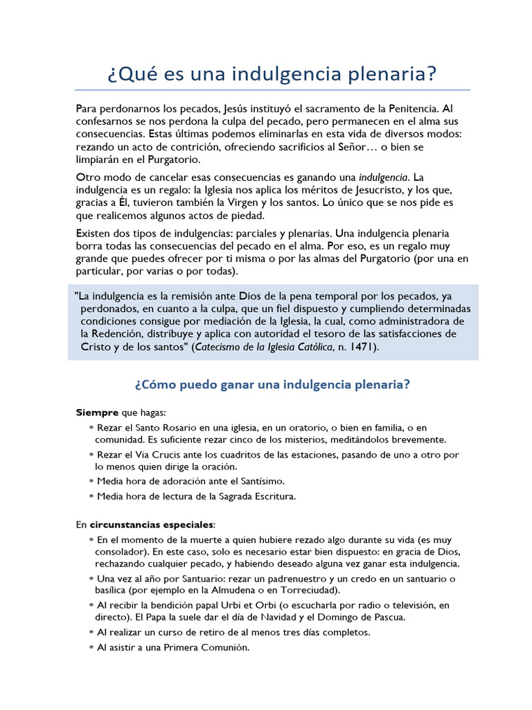 Indulgencia Plenaria: Guía y Requisitos | PDF | Indulgencia | Religión ...