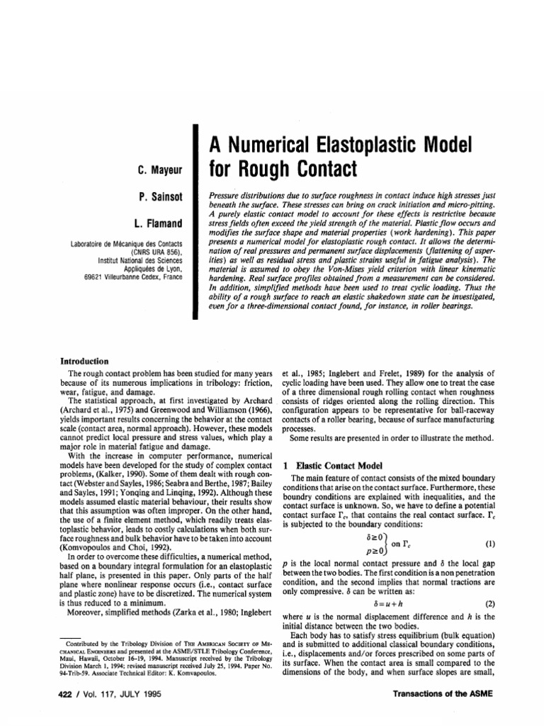 A Numerical Elastoplastic Model For Rough Contact | PDF