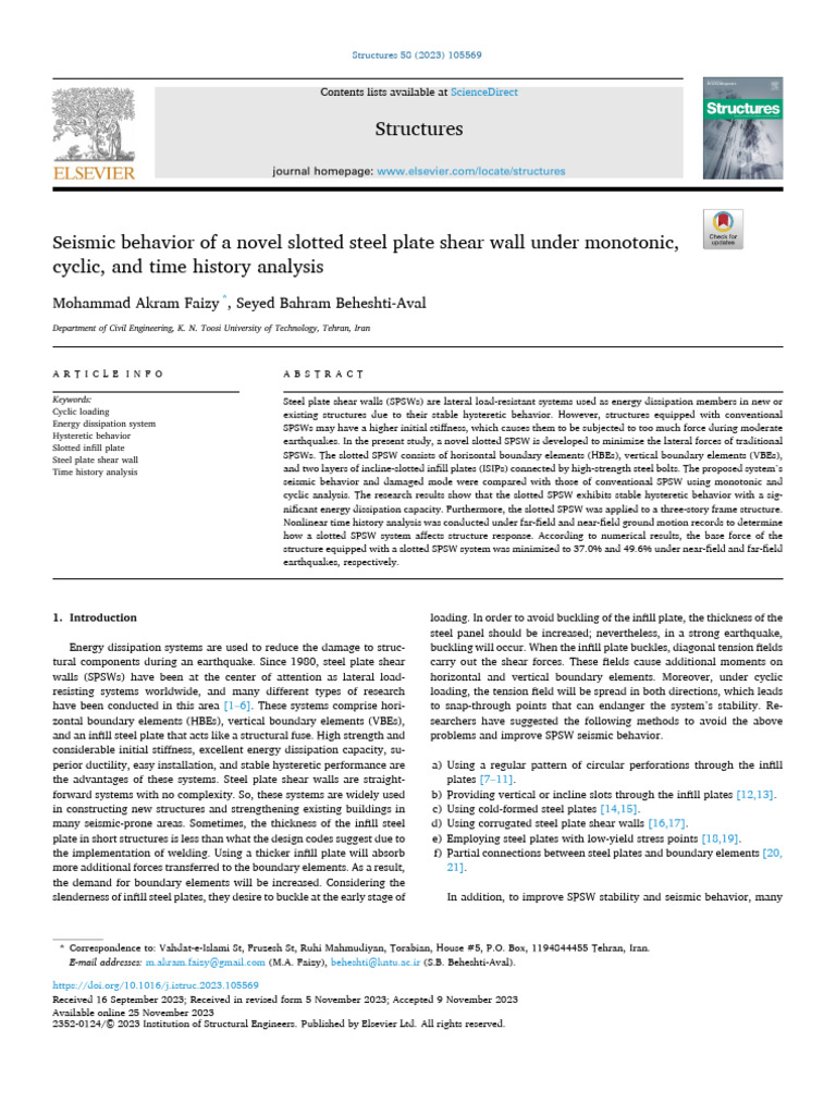 1 - Seismic Behavior of A Novel Slotted Steel Plate Shear Wall Under ...