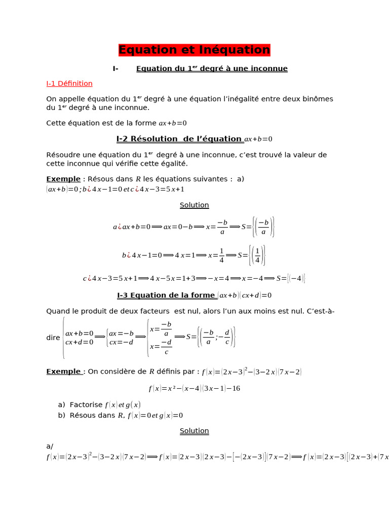 Equation Et Inéquation | PDF
