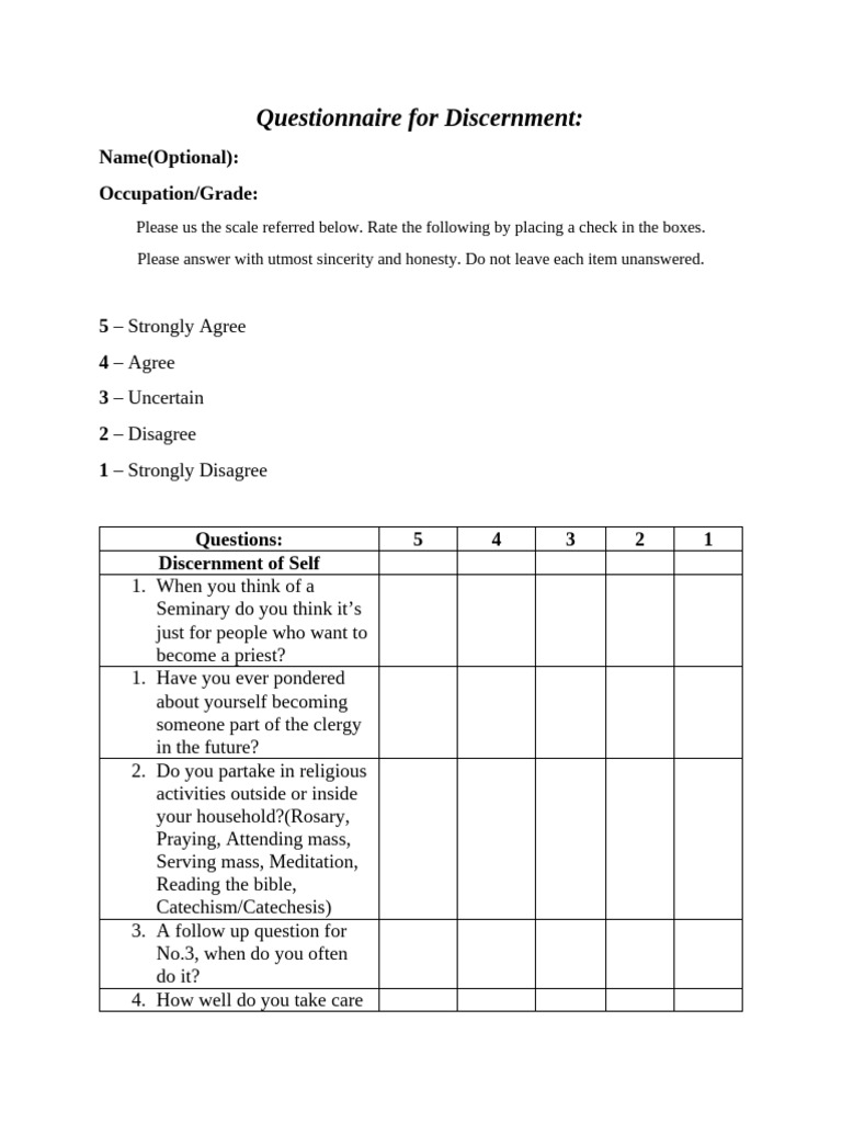 Questionnaire For Discernment (LJJD) | PDF